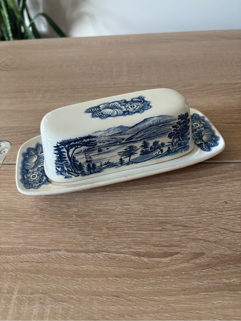 Vintage Liberty Blue Blue and White Transferware Butter Dish Made in England